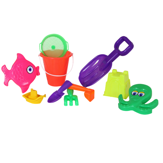 Amloid 10 Piece Multicolor Plastic Sand Toy Beach Set, Ages 2+