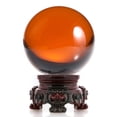 thumbnail image 1 of Amlong Crystal Amber 3 in. (80mm) Crystal Ball with Redwood Lion Stand, 1 of 2