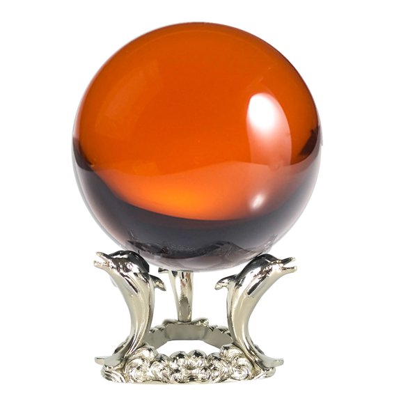 Amlong Crystal Amber 4.2 in. (110mm) Crystal Ball with Dolphin Stand