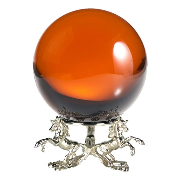 Amlong Crystal Amber 6 in. (150mm) Crystal Ball with Unicorn Stand