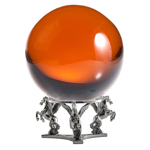 Amlong Crystal Amber Crystal Ball 130mm (5 in.) Including Silver Pegasus Stand