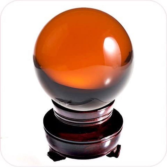 Amlong Crystal Amber Crystal Ball 130mm (5 inch) Including Wooden Stand and Gift Package