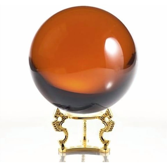 Amlong Crystal Amber Crystal Ball 150mm (6 inch) Including Golden Dragon Stand and Gift Package