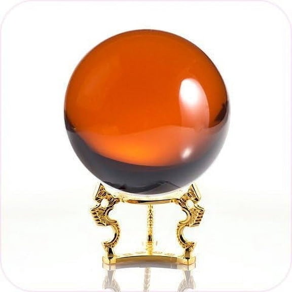 Amlong Crystal Amber Crystal Ball 5 inch (130mm) Including Golden Dragon Stand and Gift Package