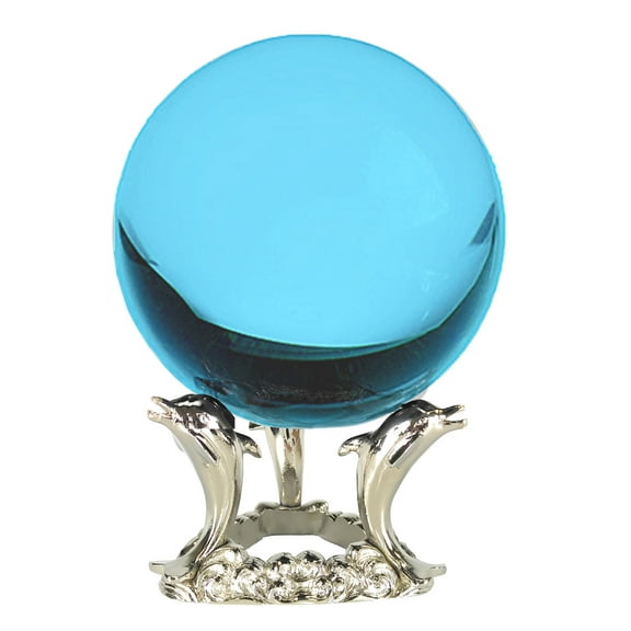 Amlong Crystal Aqua 4.2 in. (110mm) Crystal Ball with Dolphin Stand