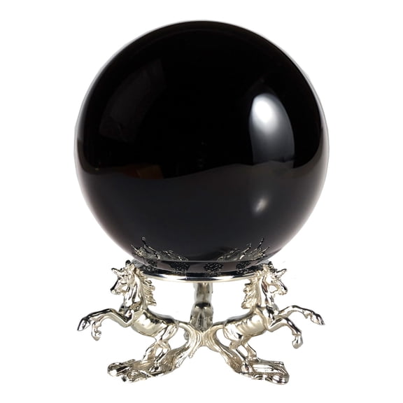 Amlong Crystal Black 6 in. (150mm) Crystal Ball with Unicorn Stand