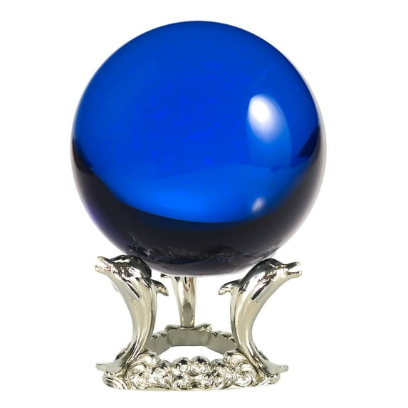 Amlong Crystal Blue 4.2 in. (110mm) Crystal Ball with Dolphin Stand