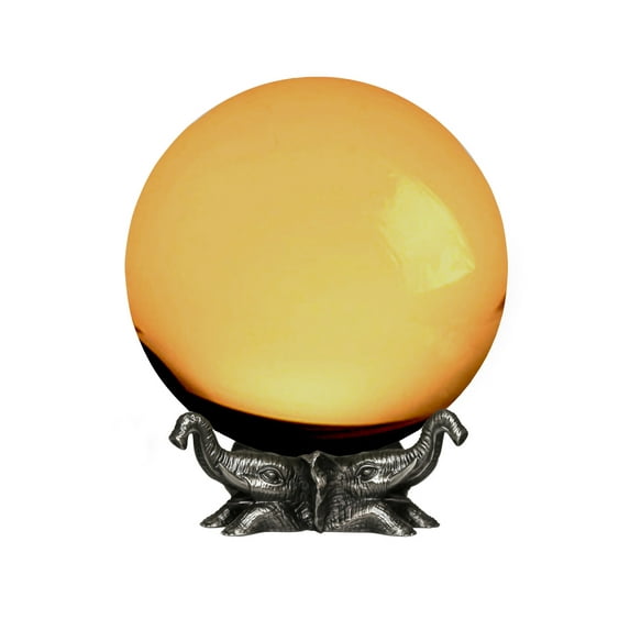 Amlong Crystal Yellow 8 in. (200mm) Crystal Ball with Elephant Stand