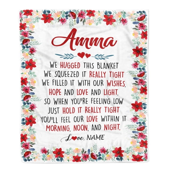 Amma Blanket From GrandGrandson Granddaughter We Hugged This Blanket Amma Birthday Mothers Day Fleece Blanket, 50x60in Fleece Blanket