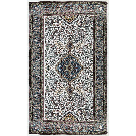 Amma Carpets Hand Knotted Rug Luxury Handmade Traditional Indo White 3x5 Feet