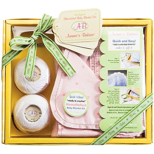 Ammee's Babies Hemstitched Baby Blanket Kit, Pink