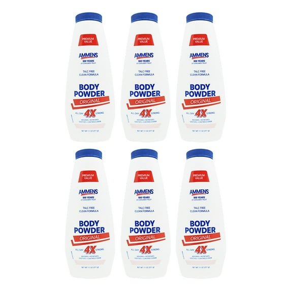 Ammens Talc-Free Premium Body Powder. Original, Fresh Sensation, Moisture Absorption, Extreme Comfort. 11 oz. Pack of 6