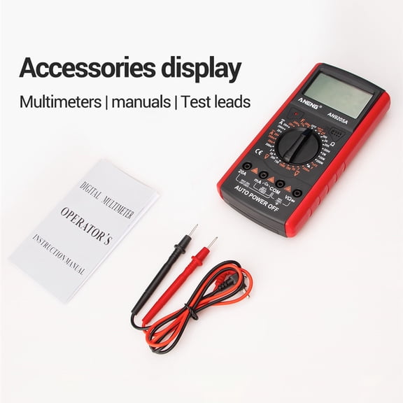 Ammeter with Backlight Optional AN9205A Digital Multimeter 3 1/2 LCD Display 1999 Count Manual Range Universal Meter AC DC Resistance Capacitance Transistor Tester Multifunctional Ammeter with