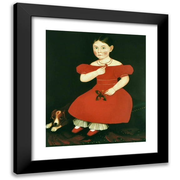 Ammi Phillips 12x14 Black Modern Framed Museum Art Print Titled - Girl in a Red Dress (circa 1835)