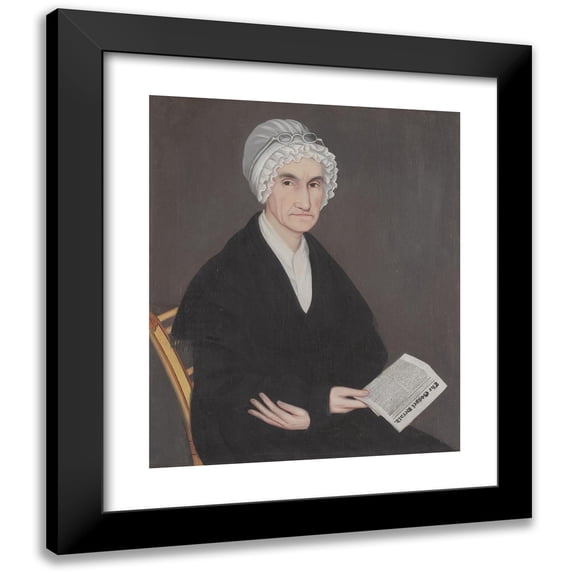 Ammi Phillips 12x14 Black Modern Framed Museum Art Print Titled - Mrs. Reuben Allerton (Lois Atherton) (1821-22)