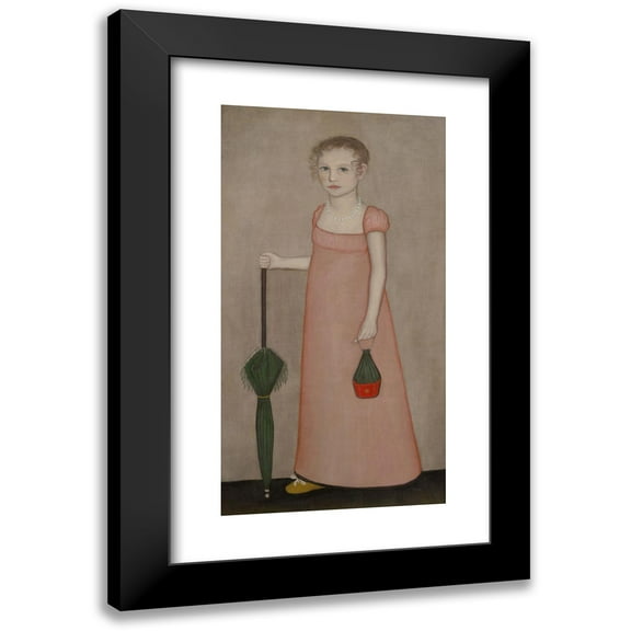 Ammi Phillips 9x14 Black Modern Framed Museum Art Print Titled - Portrait of Harriet Campbell (C. 1815)
