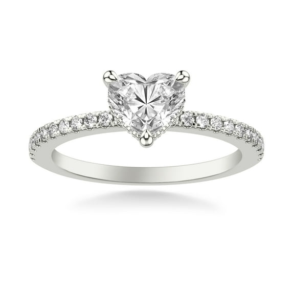 Ammo Jewel 14K White Gold Plated 2.2 Ct Heart Cut Diamond Halo Engagement Ring - Dazzling Lab-Created Diamond Rings - Ideal for Engagement, Wedding and Special Occasions - Perfect Gift for Her