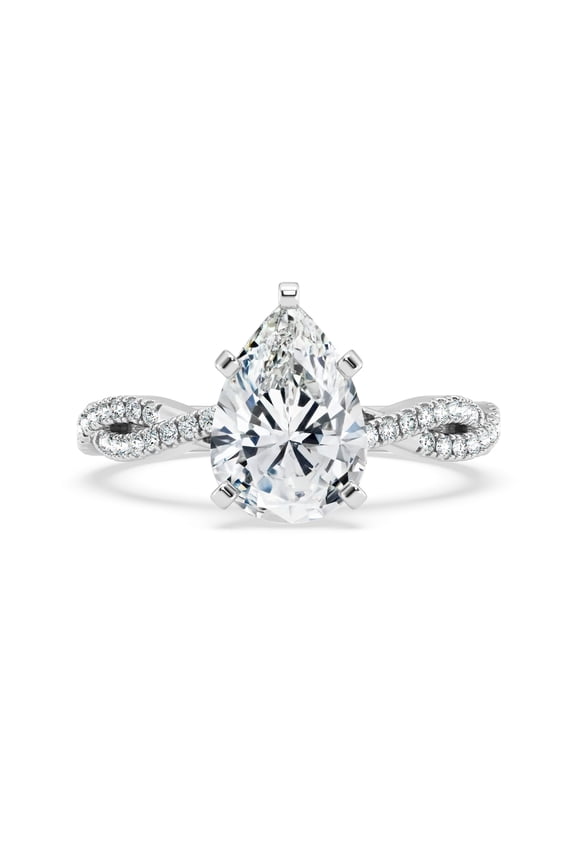 14K White Gold Plated 2.2 Ct Pear Diamond Engagement Ring - Split Shank Criss Cross Infinity Design - Lab-Created Simulated Diamond - Ideal Gift for Her on Any Occasion - Anniversary Ring