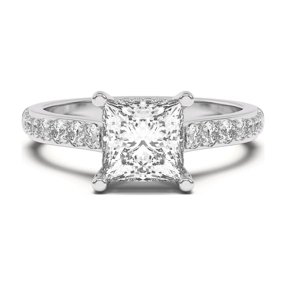 Ammo Jewel 14K White Gold Plated 2.3 Ct Princess Cut Lab-Created Simulated Diamond Rings - Prong Setting for Women's - Elegant Engagement Rings - Ideal for Proposals, Anniversary and Gifts