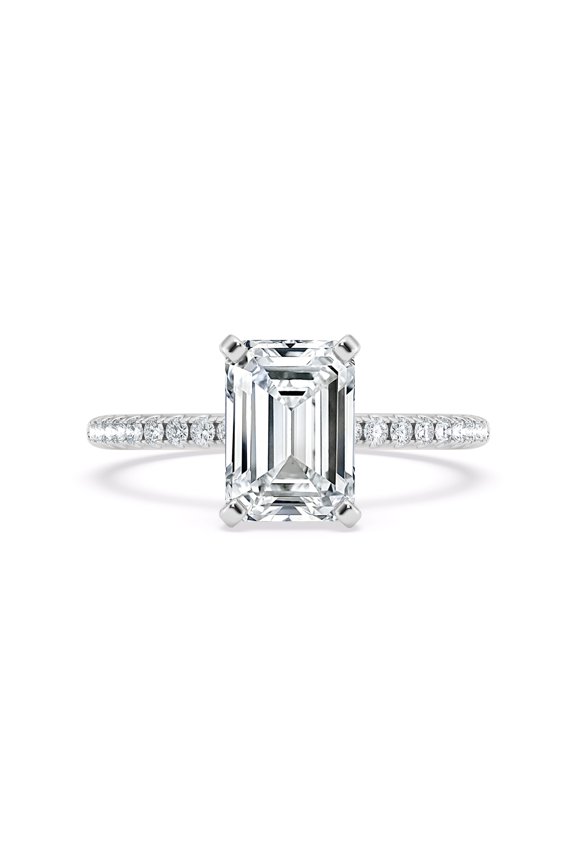 14K White Gold Plated Emerald Cut Lab-Created Simulated Diamond Hidden Halo Engagement Rings - 2.1 Ct Women's Pave Set Wedding Rings - Perfect Gifts for Her on Special Occasions