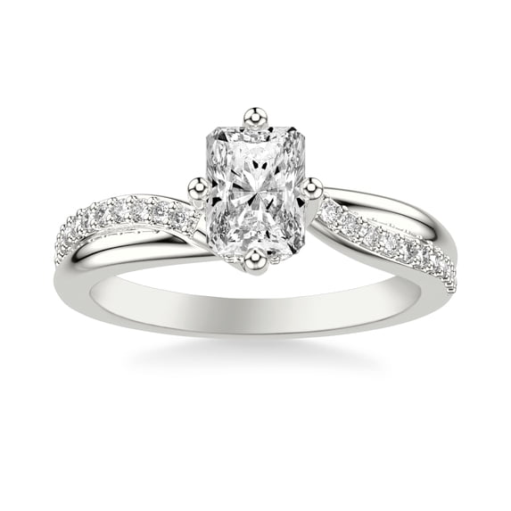 Ammo Jewel 14K White Gold Plated Twist Engagement Ring - 2.1 Ct Radiant Cut Lab-Created Simulated Diamond - Ideal for Proposals, Anniversaries, and Birthday Gifts for Women - Solitaire Design