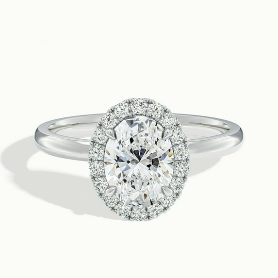 Ammo Jewel 2.1 Ct Oval Cut Diamond Halo Engagement Ring - 14K White Gold Plated - Lab-Created Simulated Diamond Rings for Women's - Prong Setting Wedding Proposal Ring - Perfect Gift for Her