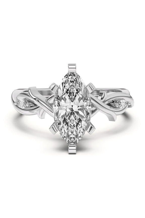 2.2 Ct Marquise cut Engagement Solitaire With Accent Rings - Silver Diamond Beautiful Special Occasion Ring - Infinity, Twisted, Criss Cross Diamond Ring - Casual Daily Wear Ring