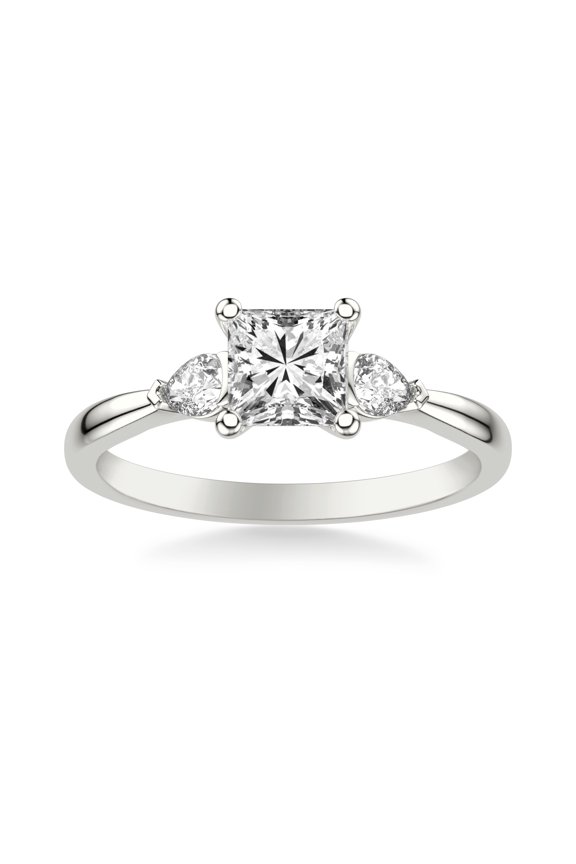 2.2 Ct Princess Cut Diamond Engagement Hidden Halo Ring - 14K White Gold Plated Three Stone Setting - Lab-Created Simulated Diamond - Ideal for Wedding, Anniversary and Gifts for Her