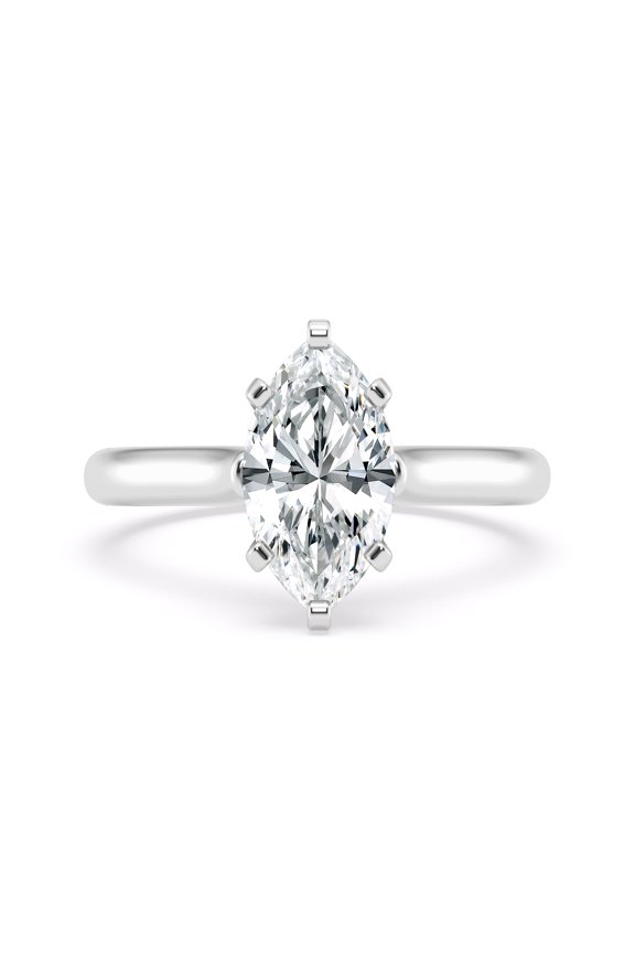 2.3 Ct Marquise Cut Diamond Engagement Ring - 14K White Gold Plated with Hidden Halo Setting - Lab-Created Simulated Diamond Ring for Women - Perfect for Weddings and Special Occasions