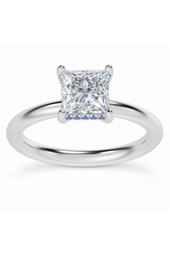 2.3 Ct Princess Cut Diamond Engagement Ring - Sapphire Hidden Halo - Lab-Created Diamond Rings - 14K White Gold Plated Rings - Wedding Ring for Women - Perfect Gift for Birthday