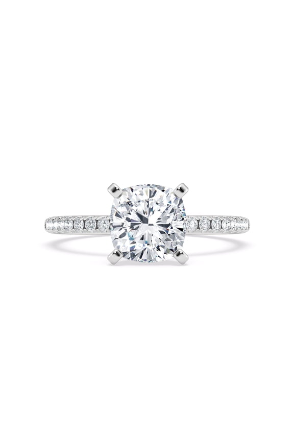 Cushion Cut Diamond Engagement Ring - 2.2 Ct Lab Created Stone - Solitaire Wedding Rings - 14K White Gold Plated Rings - Anniversary Rings - Luxury Wedding Rings - Wedding Diamond Rings