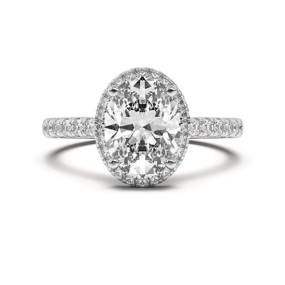 Ammo Jewel Oval Cut Diamond Halo Engagement Ring - 1.9 Ct Lab-Created Simulated Diamond - 14K White Gold Plated Ring - Gift for Her - Women's Jewelry - Bridal Design - Perfect for Proposal