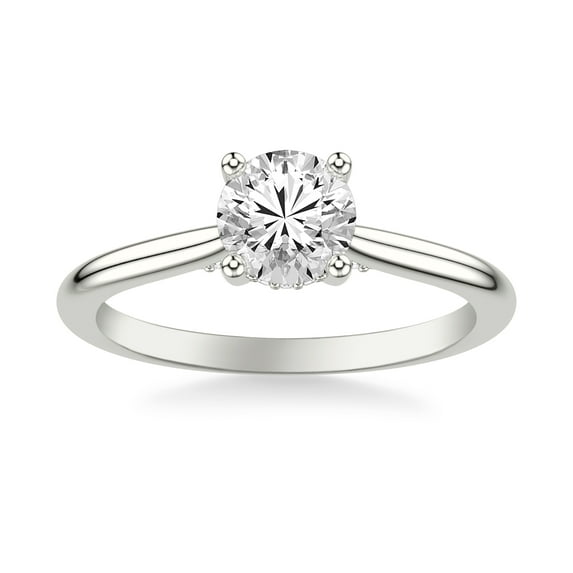 Ammo Jewel Round Cut Diamond Hidden Halo Engagement Ring - 1.8 Ct Lab Created Simulated Diamond - 14K White Gold Plated Prong Set Rings - Ideal Wedding Proposal Anniversary Gift for Women's