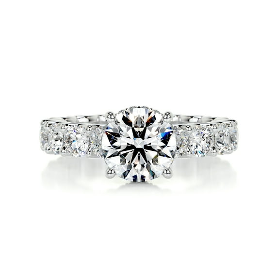 Ammo Jewel Stylish 1.9 Ct Round Cut Hidden Halo Eternity Band Diamond Ring for Her - Featuring Elegant Lab-Created Simulated Diamonds in 14K White Gold Plated - Ideal for Proposals and Celebrations