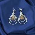 thumbnail image 1 of Ammolite Earrings- contemporary pear danglers, 1 of 2
