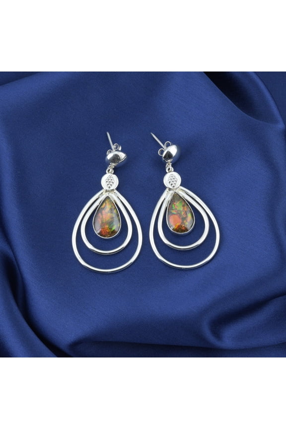 Ammolite Earrings- contemporary pear danglers