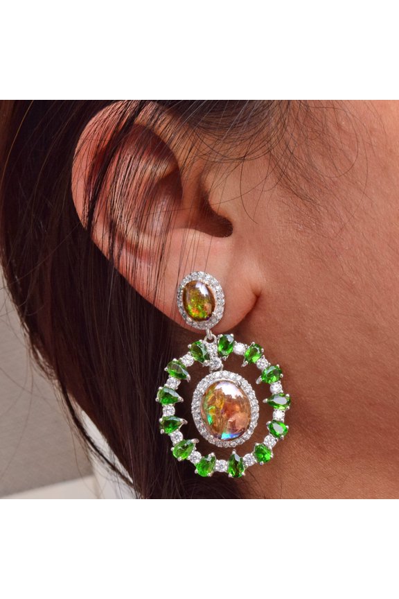 Ammolite Earrings-oval cocktail danglers