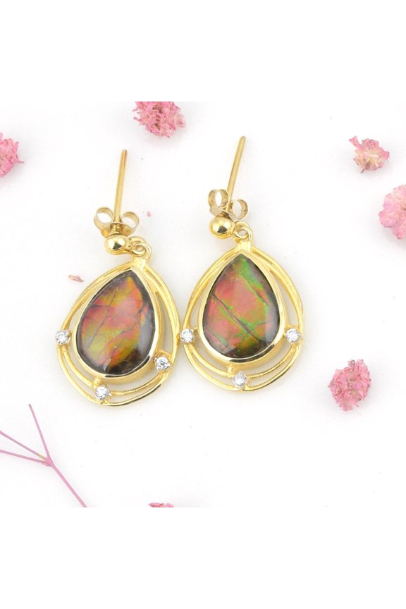 Pear Ammolite Earrings Dangle Jewelry