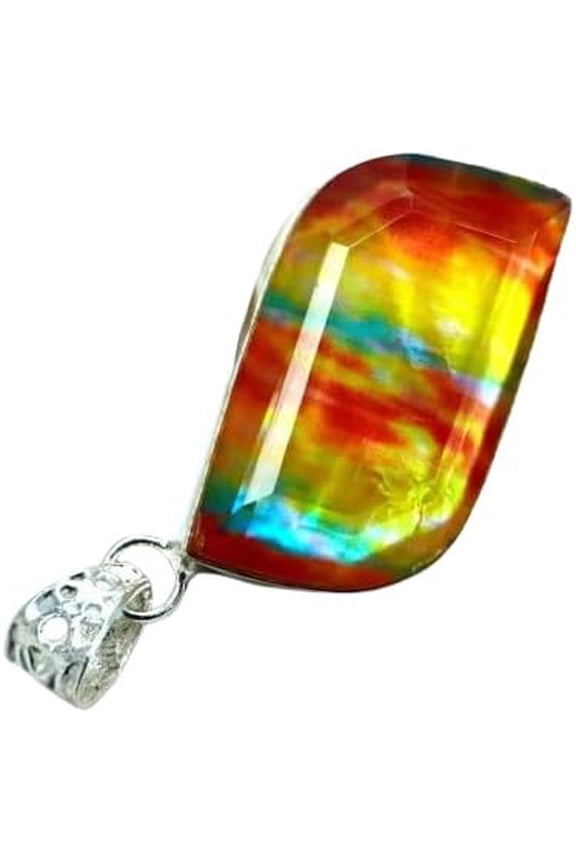 Ammolite Natural 98.75 Ct 925 Solid Silver Pendant Fancy Cut Loose Gemstone