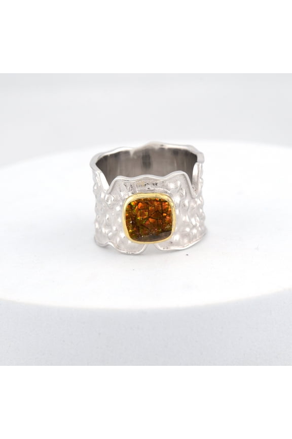 Ammolite Ring-Men's Ring Square