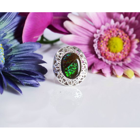 Ammolite Ring-Vintage Round