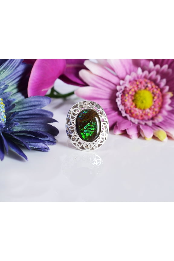 Ammolite Ring-Vintage Round