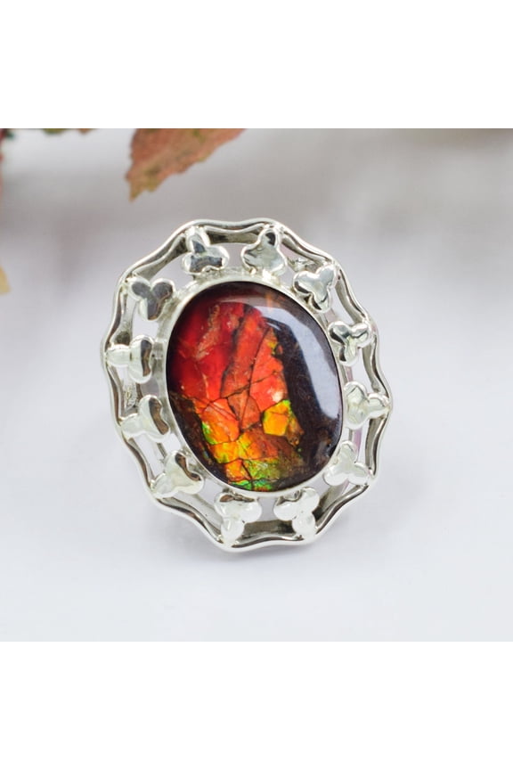 Ammolite Ring-Vintage Round