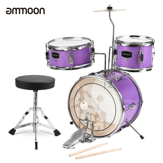 Ammoon 14 inch 3-Piece Kids/Junior Drum Set with Adjustable Throne Cymbal Pedal Drumsticks Musical Instrument A Perfect Beginner Gift
