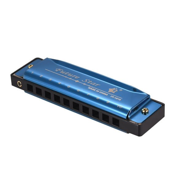 Ammoon Key of C Diatonic Harmonica Mouthorgan with ABS Reeds Mirror Surface Design 10 Holes Blues Harmonica Perfect for Beginners Professional Students Kid Blue