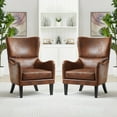thumbnail image 1 of AmoDwell Mid-Century Wingback Chair Set of 2, Accent Chair with Nailhead Trim, Upholstered Chairs for Living Room Brown, 1 of 18
