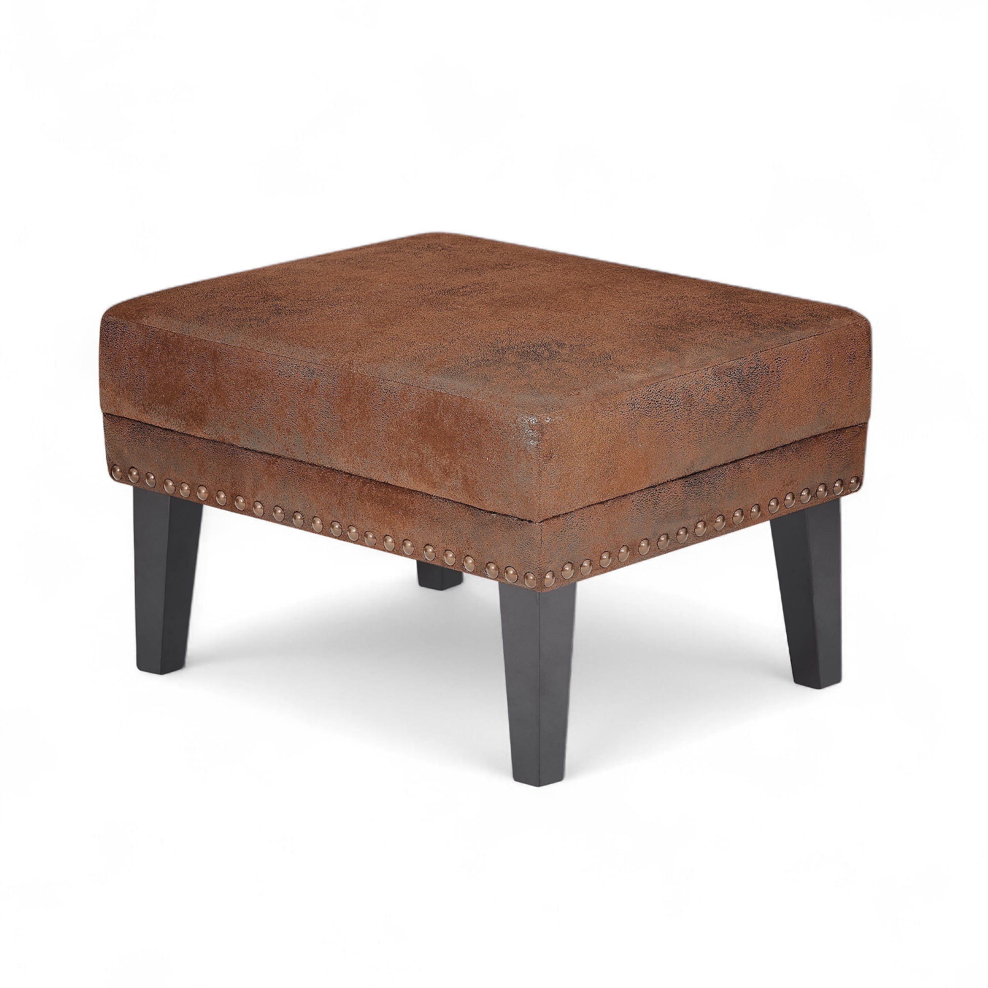 AmoDwell Ottoman Foot Rest for Sofa Chair Couch, Faux Leather Ottoman with Nailhead Trim and Cushion