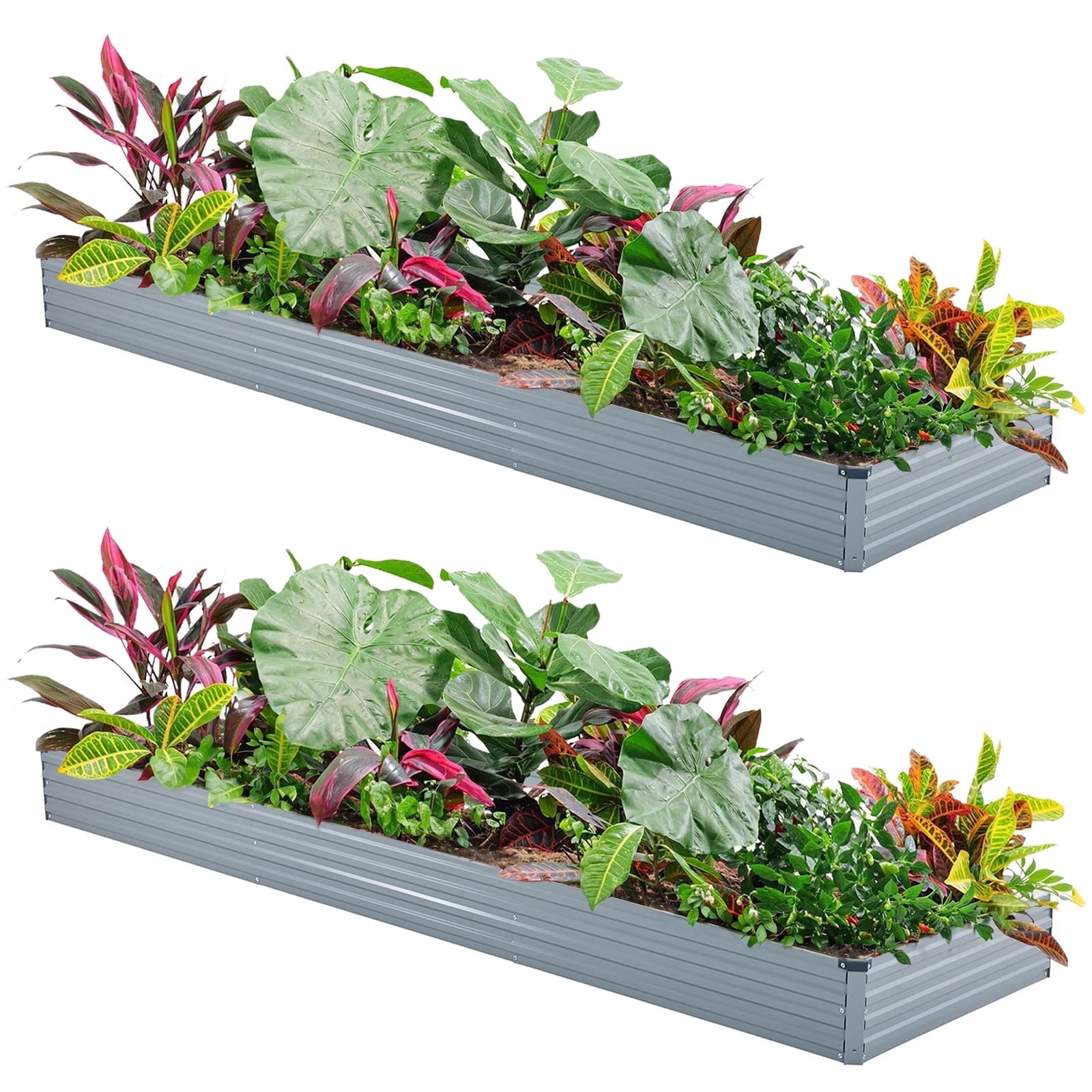 Amoboro 12x4x1ft Outdoor Metal Raised Garden Bed Planter Box for Vegetables, Flowers, Herbs 2pcs