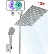 Amobro 12"Shower Head High Pressure Rainfall/Handheld Shower Combo Anti-leak Shower Head with Holder, Height/Angle Adjustable, Chrome, Matte Silver