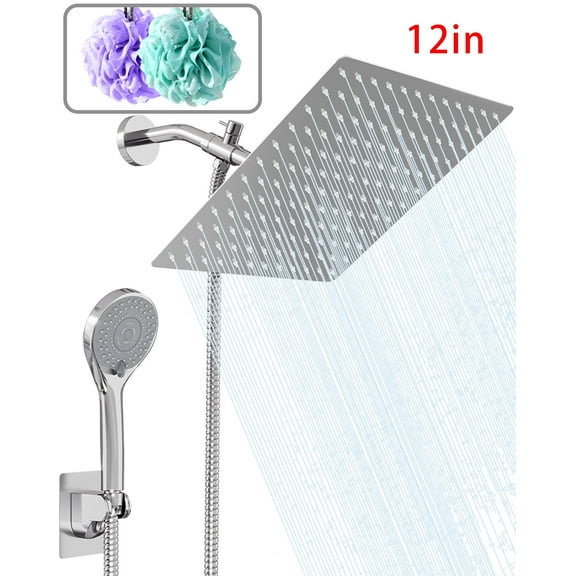 Amobro DUAL Large Handheld Shower Head with High Pressure Rainfall, Anti-Leak, Adjustable, Chrome Finish